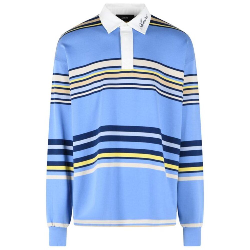 Amiri 'Striped' Blue Cotton Polo Shirt Men